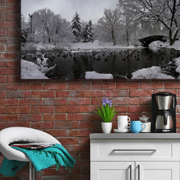 Large Canvas Print with black & white photo displayed in a kitchen.