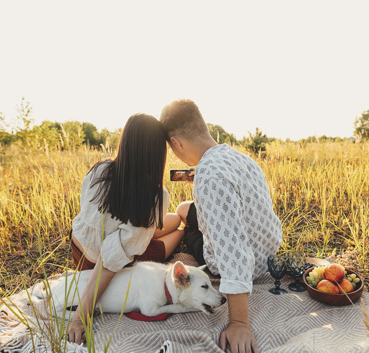 Couple and Dog Capturing Selfie in the Summer