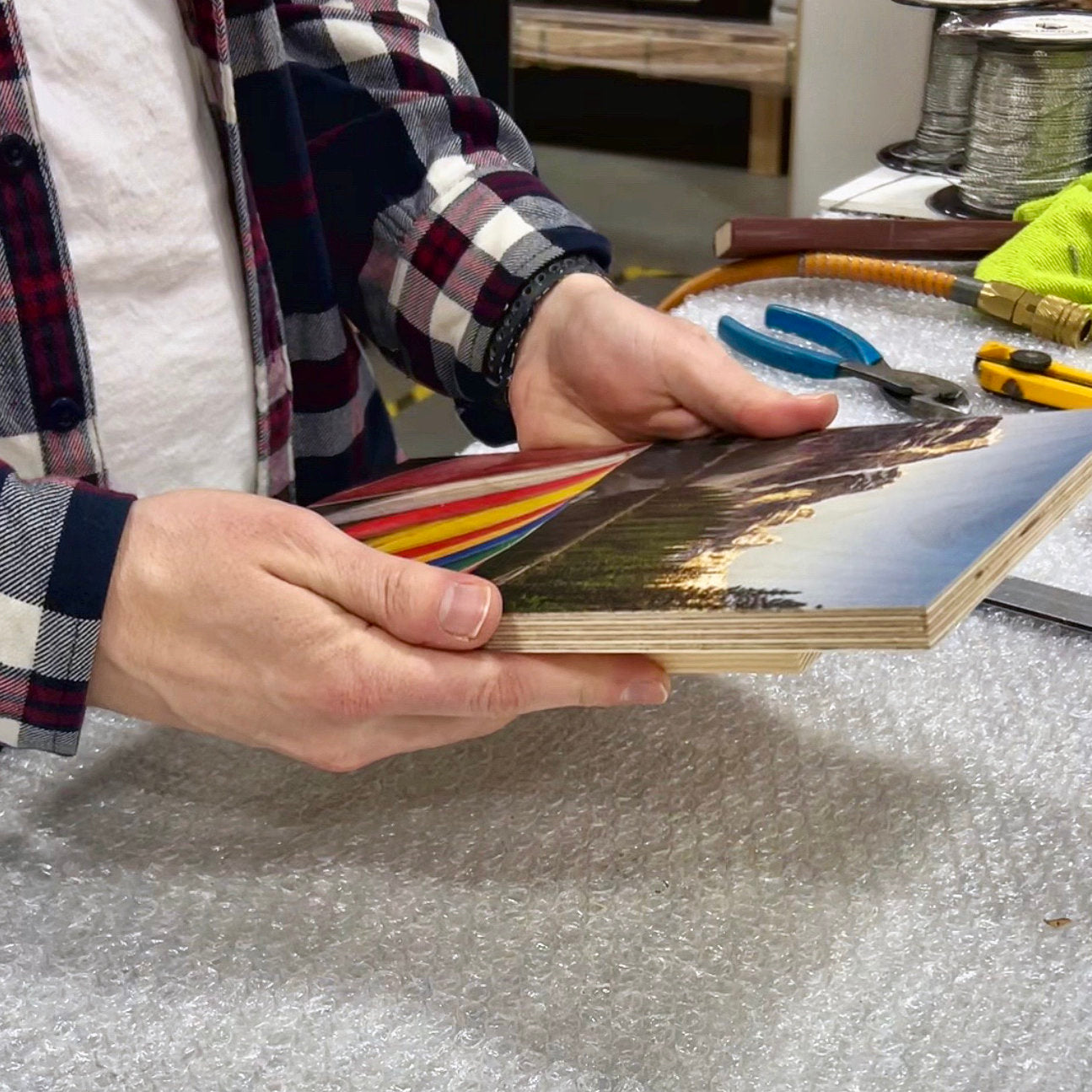 Finished wood print ready for packaging and shipping from Posterjack